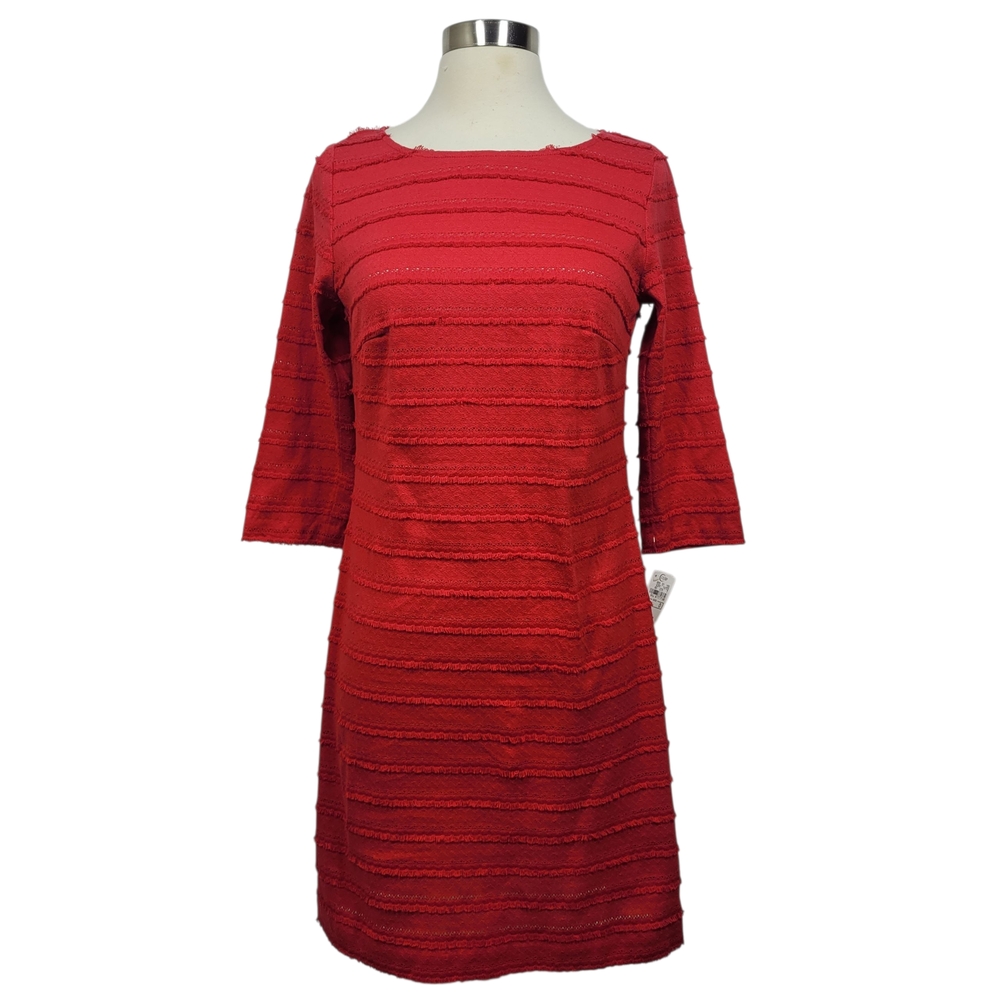 Trina Turk Ain't Misbehaving 3/4 Sleeve Fringe Eyelet Sheath Dress Size 0 - Picture 2 of 10